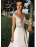 Cap Sleeves Ivory Lace Chiffon Boho Beach Wedding Dress